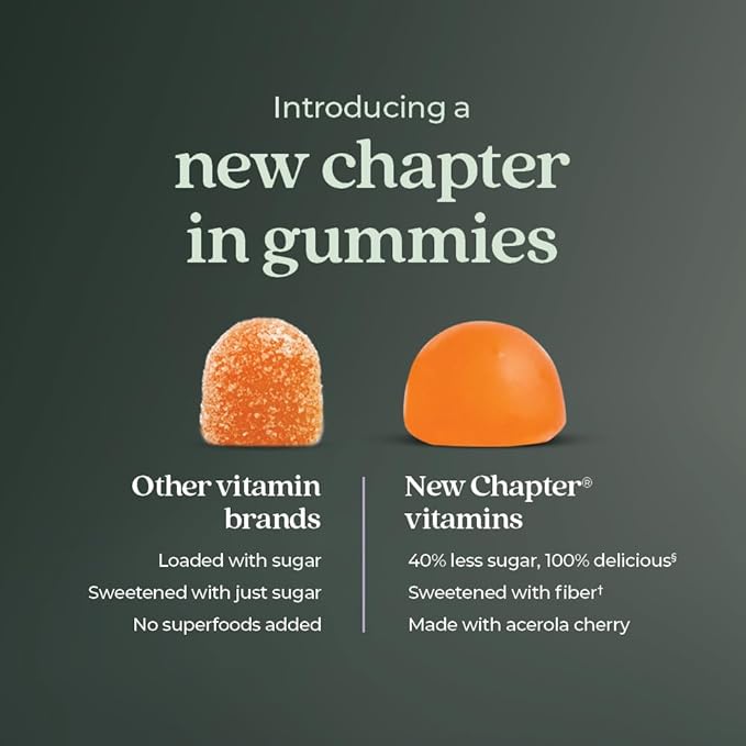 New Chapter Vitamin C+ Gummies – 40% Less Sugar§, Excellent Source of Vitamin C, Two Daily Gummies for Immune Support with Acerola Cherry, Vegan, Non-GMO, Gluten Free, Citrus Flavored, 60ct