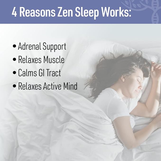 Zen Sleep | Non-Addictive Sleep Aid w/Adrenal Support. Contains Magnesium and Organic Herbs; Chamomile, Lemon Balm, Passion Flower, No melatonin