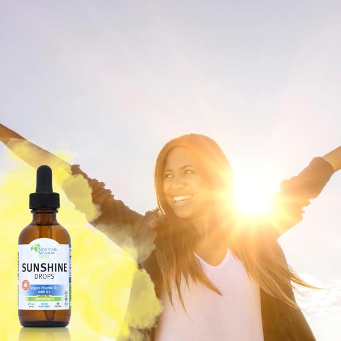 Mountain Meadow Herbs Sunshine Drops | Vegan Vitamin D3 Booster for Healthy Bones & Teeth | Ideal Winter Supplement | Tincture 4oz