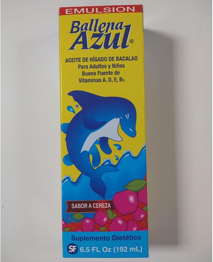 Ballena Azul Aceite de Hígado de Bacalao para Adultos y Niños, COD Liver Oil for Adults and Children, Good Source of Vitamins A,D,E, B1, Dietary Supplement, Omega 3