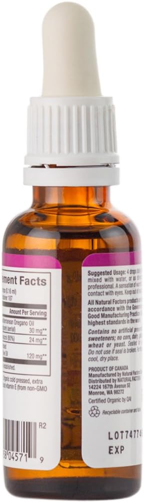 Natural Factors - Oil of Oregano, Certified Organic Support for Healthy Immunity and Cholesterol, 187 Servings (1 oz)