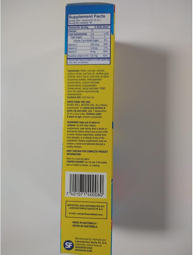 Ballena Azul Aceite de Hígado de Bacalao para Adultos y Niños, COD Liver Oil for Adults and Children, Good Source of Vitamins A,D,E, B1, Dietary Supplement, Omega 3
