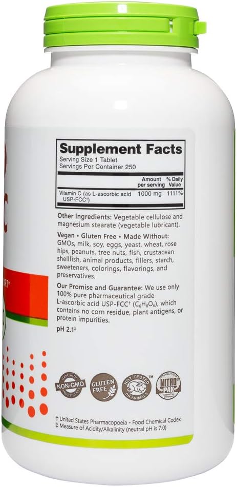NutriBiotic - Vitamin C 1000 Mg, 250 Count Tablets | Essential Immune & Antioxidant Collagen Support Supplement | Pharmaceutical Grade L-Ascorbic Acid | Vegan, Non-GMO & Gluten Free