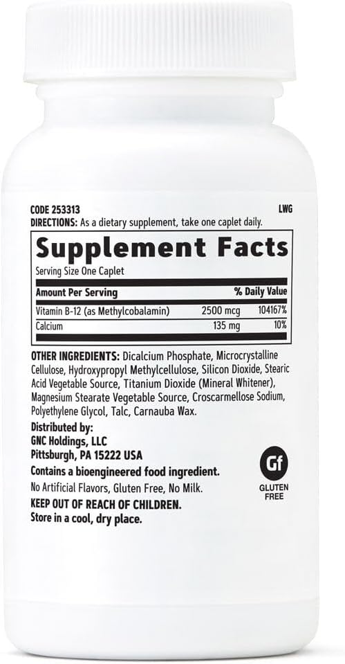 GNC Methyl B12 2500mcg Supplement, Essential for Carbohydrate Metabolism and Energy Production, 100 Servings