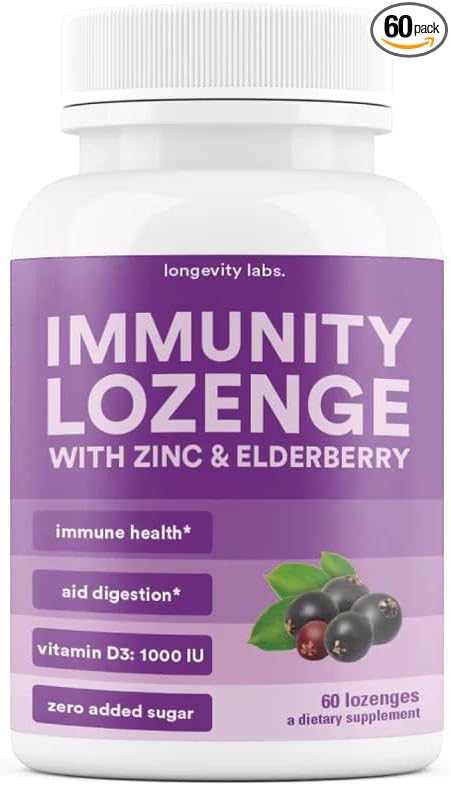 Immunity Lozenge w/Elderberry, Zinc & D3 | Immune Support Supplement for Men, Women & Kids | Non-GMO, Gluten & Caffeine Free | 60 Lozenges