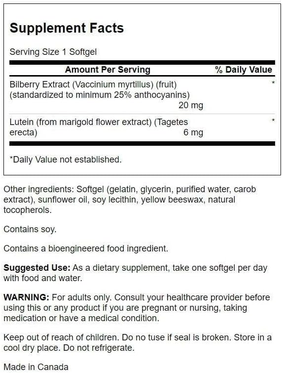 Swanson Standardized Lutein & Bilberry 60 Sgels