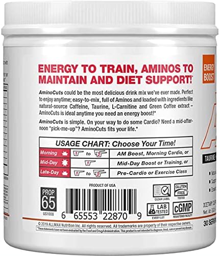 ALLMAX Nutrition AMINOCUTS (ACUTS), Amino-Charged Energy Drink with Taurine, L-Carnitine, Green Coffee Bean Extract, Sweet Tea, 30 Servings