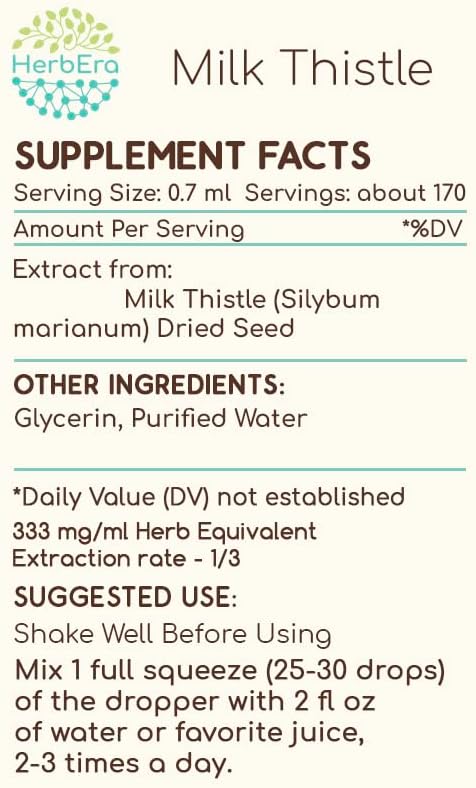 Milk Thistle B120 Alcohol-Free Herbal Extract Tincture, Concentrated Liquid Drops Natural Milk Thistle (Silybum marianum) 4 fl oz