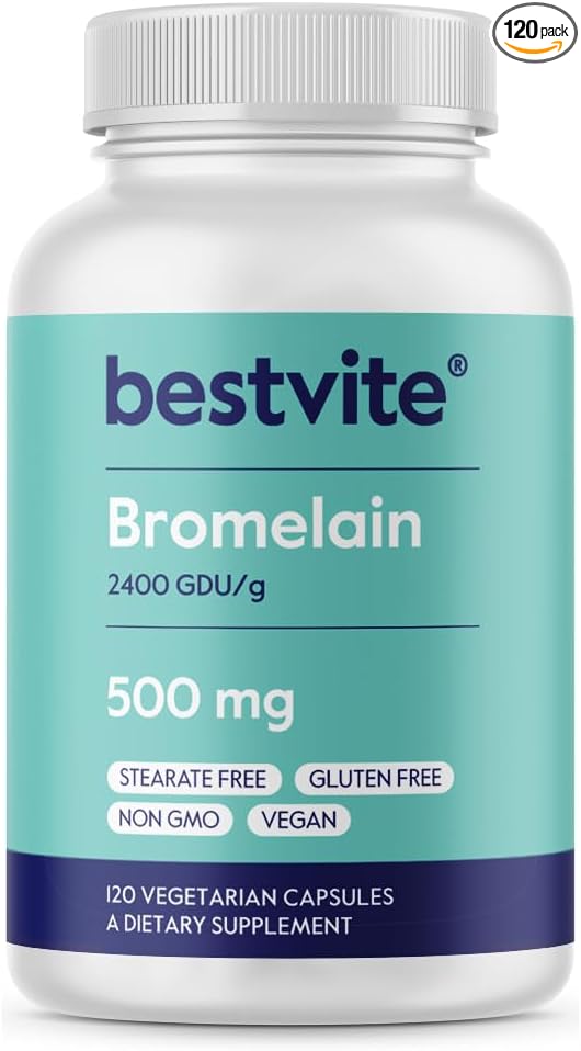 Bromelain 500mg (2400 GDU/Gram) (120 Vegetarian Capsules) - No Stearates - Vegan - No Gelatin - No Silica - Non GMO - Gluten Free