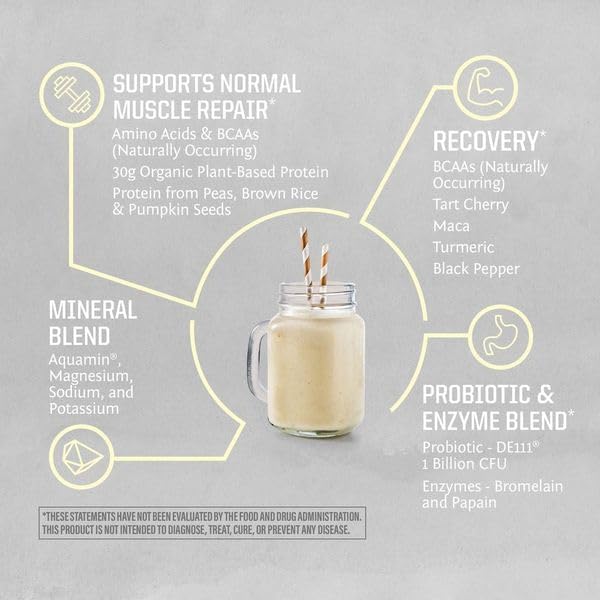 Sunwarrior Organic Plant Based Protein Powder | Vegan Organic Protein Powder with BCAA Amino Acids Plus Recovery Minerals & Botanicals | Non-GMO Soy Dairy & Gluten Free (Vanilla, 20 Servings)