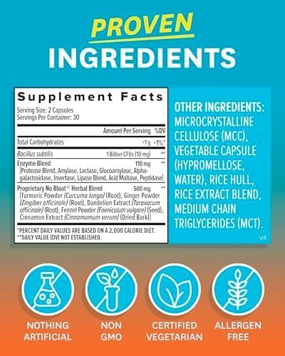 Zenwise Health NO Bloat Digestive Enzymes + Probiotics for Women and Men Digestive Health with Ginger, Dandelion, and Lactase for Gas and Bloating Relief - Vegan Water Retention Pills - 60 CT