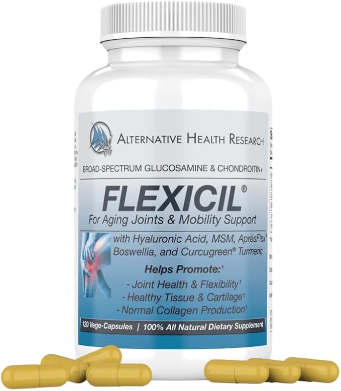Flexicil Advanced Joint Mobility & Support | Glucosamine, Chondroitin, MSM, Hyaluronic Acid, Turmeric, Boswellia | Broad-Spectrum Bio-Enhanced Ingredients | 120 Vege-Capsules | 30-Day Supply