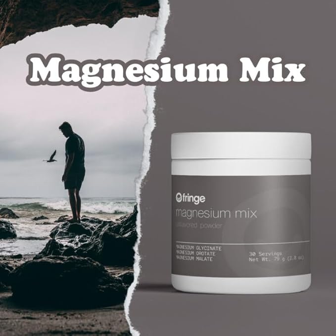 Fringe Triple Magnesium Mix Powder, Magnesium Glycinate, Orotate, & Malate, Unflavored, Clean Formula, Mix Into Anything, 30 Servings