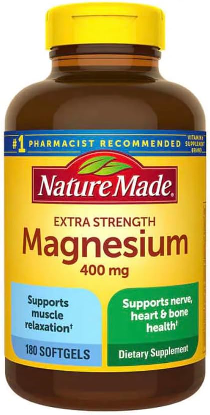 Nature Made Magnesium 400 mg Oxide Extra Strength 180 softgels, 180 Supply Days-1 Softgel Daily with Water and a Meal- Bundeled with nalkot-Suppliment Guide