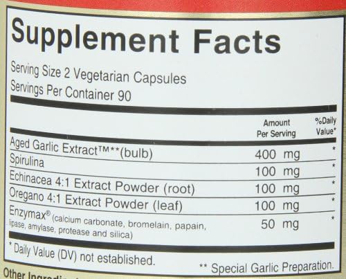 Maxi Health - Maxi Biotic Aged Garlic Extract Capsules (180 Count) | Kyolic Garlic Supplement with Spirulina, Echinacea, Oregano and Enzymax - Natural Antioxidant - Wellness Support