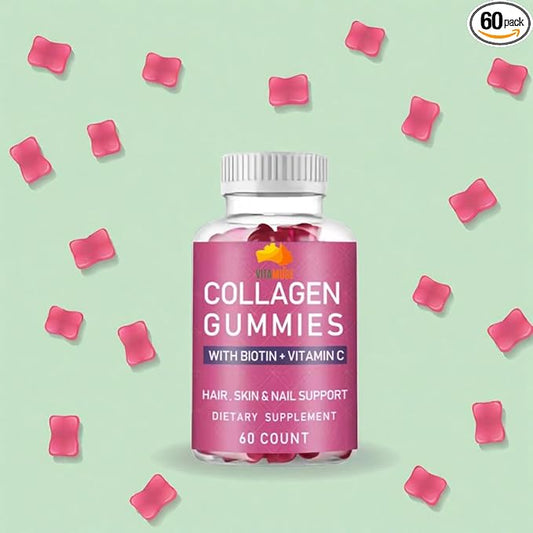 Collagen Peptides Gummies with Biotin, Vitamin C & E for Women & Men - Hair, Skin, Nails & Joints - Gluten-Free, Non-GMO - 60 Gummies
