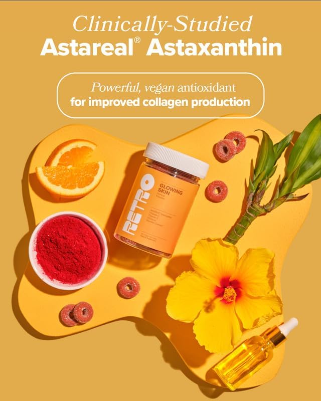 O Positiv RETRO Gummy Glowing Skin Vitamins for Collagen Production– Astaxanthin, Vitamin E, Bamboo Extract, Hibiscus & Vitamin C – Vegan Skin Gummies for Smooth Skin & Hydration, 50 Count (Pack of 1)