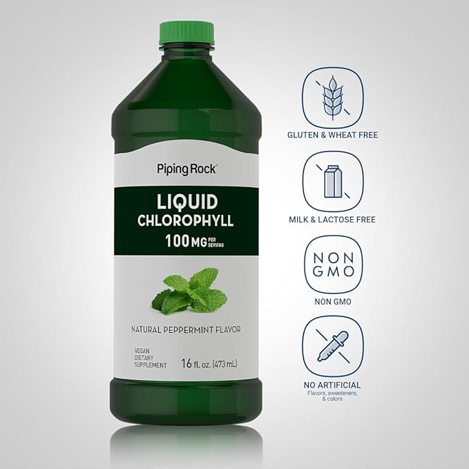 Piping Rock Liquid Chlorophyll 100mg | 16 oz | Mint Flavor | for Women & Men | Vegan, Non-GMO, and Gluten Free Formula