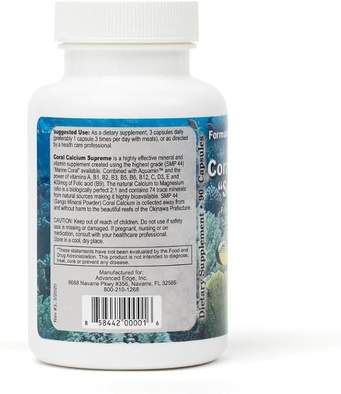 Bobs Best Coral Calcium Supreme I 100% Pure Marine Coral, 74 Trace Minerals I 90 Capsules, Pack of 1