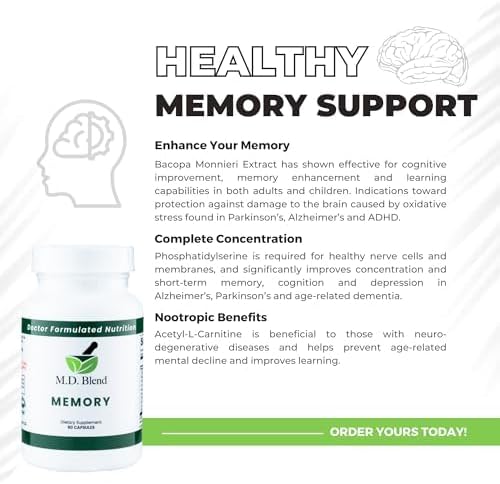 Memory - Natural Blend - Expert Formulated Supplement for Cognitive Wellness, Memory, & Neural Function - Premium L-Tyrosine, Phosphatidylserine, Bacopa Monnieri - 30 Capsules 1 Pack