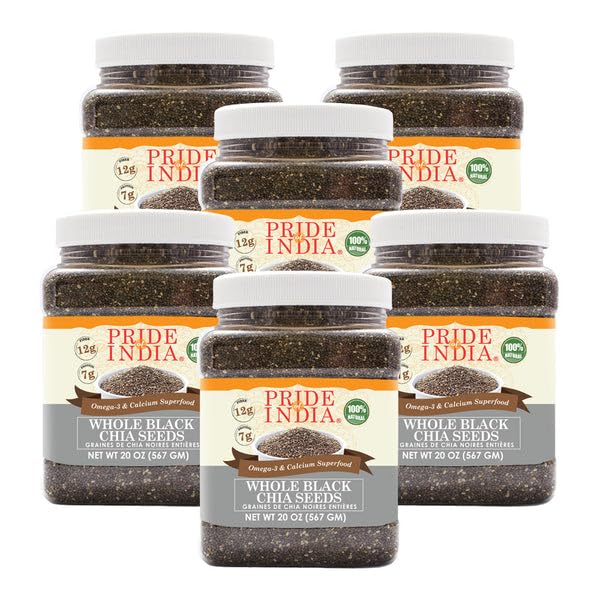 Pride Of India - PACK of 6 - Natural Black Chia Seeds - Omega-3 & Fiber Superfood, 1.25 Pound (20oz) Jar