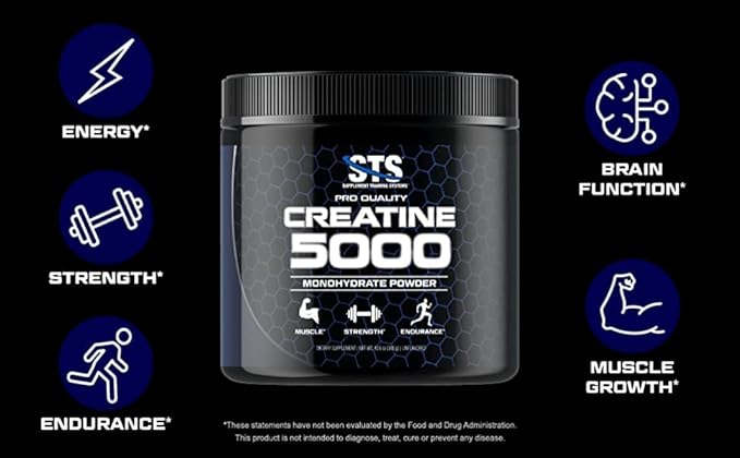 STS Creatine 300 Grams - 100% Pure Raw Creatine Monohydrate Powder, Pre-Workout, Post-Workout, Build Muscle and Stamina - 60 Servings - with Scoop