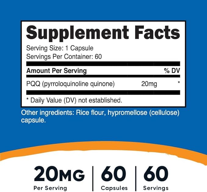Nutricost PQQ (Pyrroloquinoline Quinone) 20mg, 60 Capsules (2 Bottles) - Veggie Capsules, Non-GMO, Gluten Free