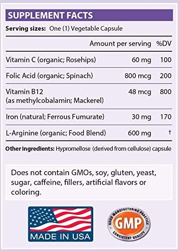 Blood Enhancer, Organic Iron Supplement, Supports Energy, Increase Oxygen-Enhances Red Blood Cell Production Without Nausea or Constipation, Veggie Capsules, Gluten-Free, Non-GMO - 90 Capsules