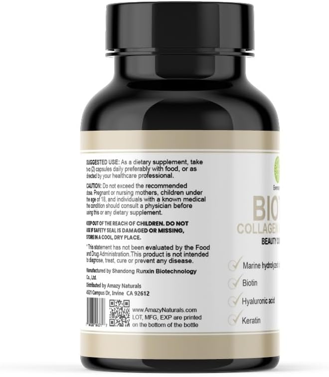 Evernatura Biotin Complex with Collagen, Keratin & Hyaluronic Acid, 120 Veggie Capsules, 25,000 Beauty Complex for Hair, Skin & Nail Health (1)
