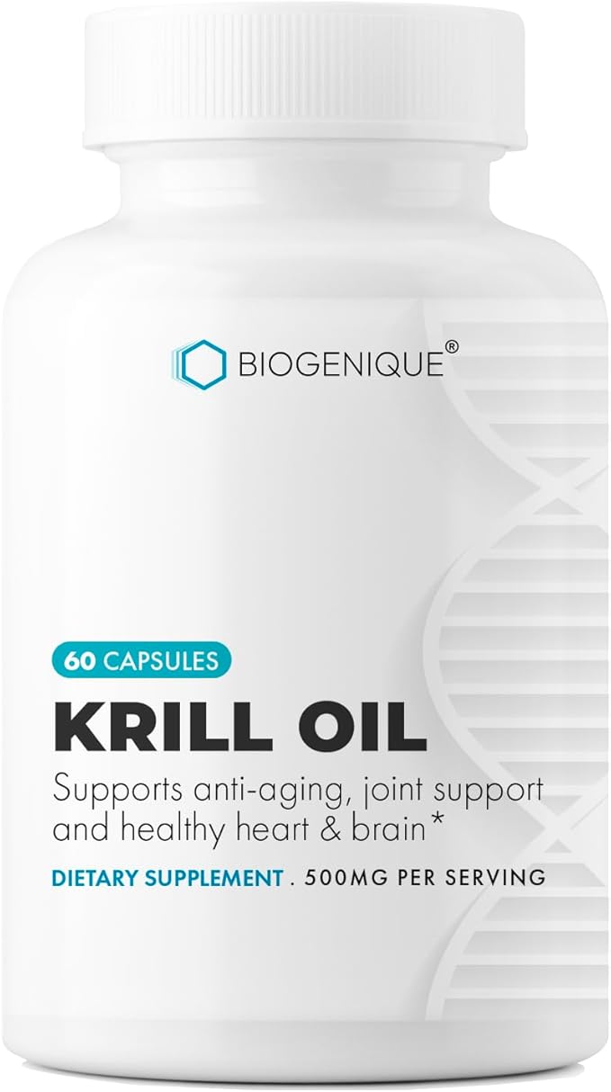 Krill Oil 500 mg, Omega-3 EPA DHA, Phospholipids, & Astaxanthin, Supports Immune System & Brain Health 60 Capsules No Fishy Taste - Non-GMO, Gluten Free