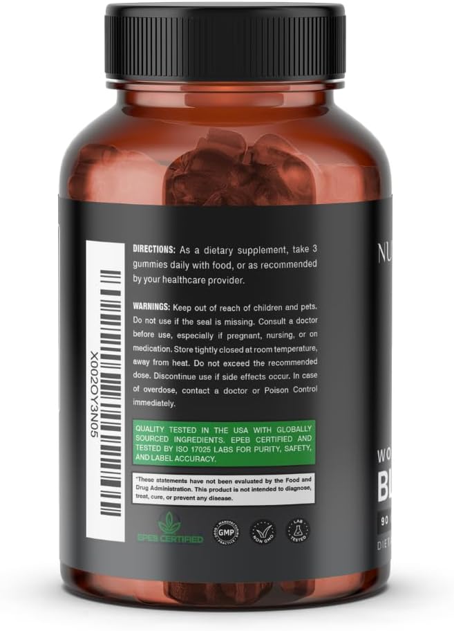 Nutriissa Black Seed Oil + Elder Berry Gummies – Cold-Pressed Black Cumin Seed Nigella Sativa Oil – EPEB Certified for Purity & Potency – 90 Blueberry Flavored Vegan Gummies