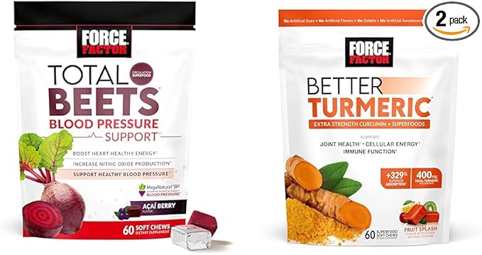Force Factor Total Beets Blood Pressure Support Supplements with Beet Powder & Better Turmeric Joint Support Supplement for Extra Strength Joint Health