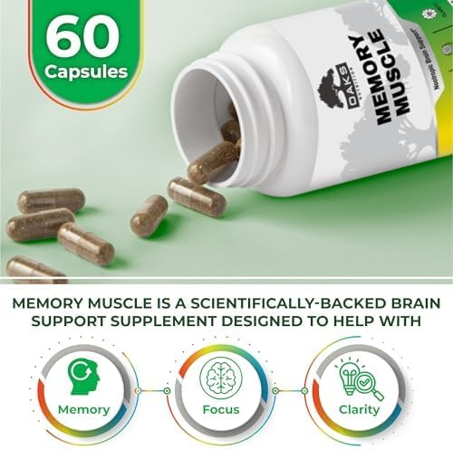 Memory Muscle - Nootropic Brain Support for Memory, Enhanced Focus & Mental Clarity - Featuring B12 for Energy
