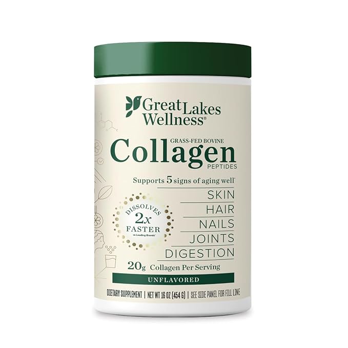 Great Lakes Wellness Collagen Peptides Powder for Skin, Hair, Nails, Joints & Digestion - Unflavored - Quick Dissolve Hydrolyzed, Non-GMO, Keto, Kosher - 16 oz - 3 Pack