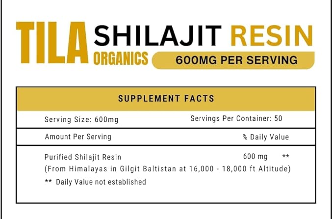 TILA Organic Pure Himalayan Shilajit Resin, Natural Supplement for Men & Women. Fulvic Acid and Humic Acid with Over 85 Trace Minerals. Vegan Gluten Free Non-GMO-600 mg-30g Jar