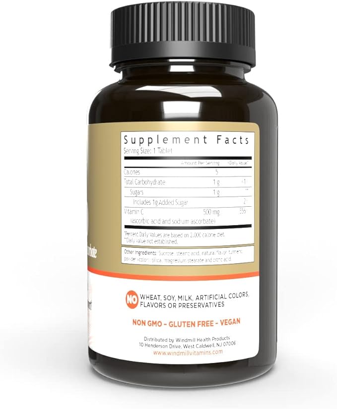Windmill Health Products Chewable Vitamin C-500, Immune System Support, Potent Antioxidants, 90 Tablets, 90 Count