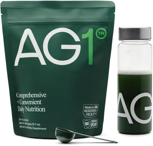 AG1 Greens Powder Supplement | Improve Gut Health | Multivitamin, Probiotic, Gluten Free, Vegan and Keto Friendly | Shaker & Scoop Included | 75 Vitamins (Athletic Greens)