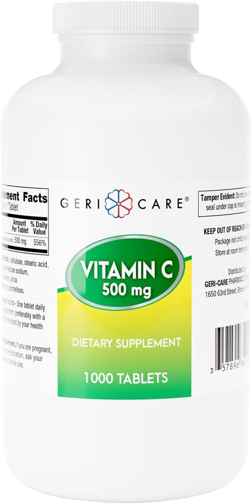 GeriCare Vitamin C 500 mg, Antioxidant, Immune System Support, Nutritional Supplement Tablets, 1000 Count (Pack of 1)
