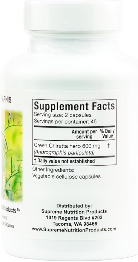 Supreme Nutrition Andrographis, 90 Pure Green Chiretta Vegetarian Capsules
