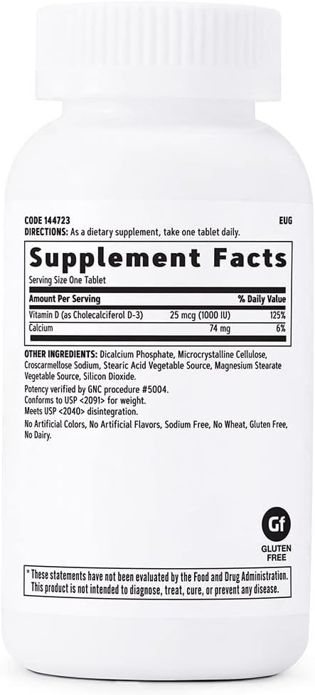 GNC Vitamin D-3 25mcg, 180 Tablets, Supports Healthy Teeth and Bones