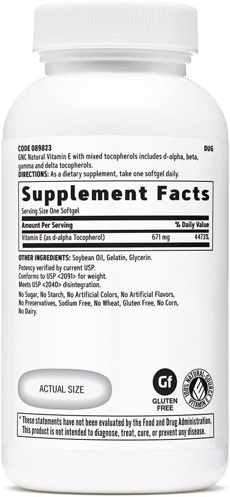 GNC Vitamin E 100% Natural 1000IU - 60 Softgels | 60 Servings
