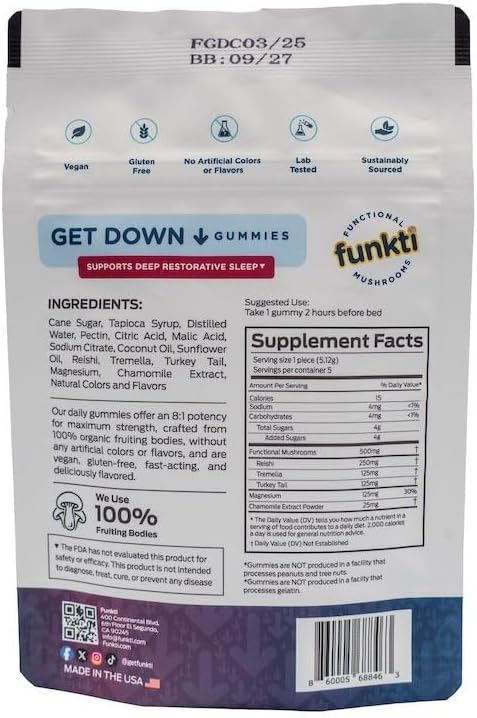 Sleep Mushroom Gummies, Sleep Mushroom Gummies, 1 Per Day - Max Strength w/Reishi, Tremella, Turkey Tail, Magnesium, Chamomile, Get Down Gummies, 5-PK