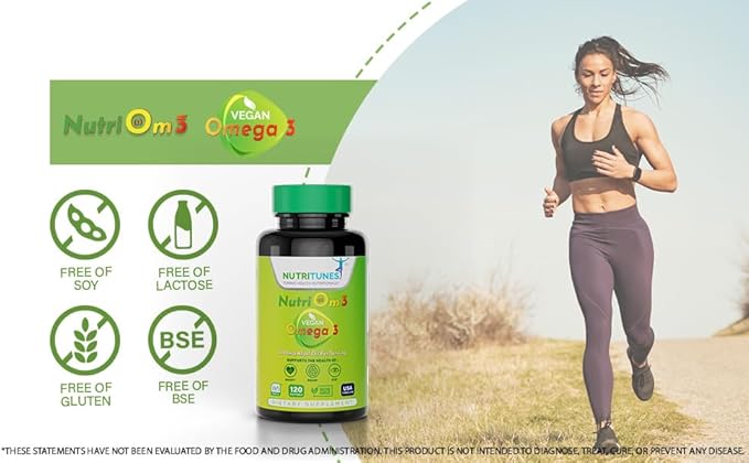 Vegan Omega 3 – Plant-Based DHA & EPA for Brain, Eye & Heart Health – 120 Softgels - NutriOm3 - made with Sustainably Sourced Premium Algal life’s OMEGA with SeaGel technology - Non-GMO, Allergen Free