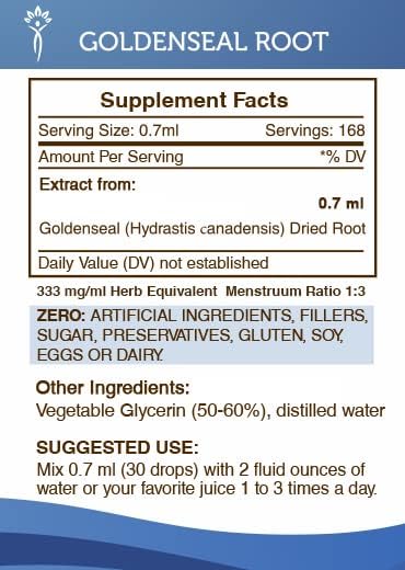 Secrets of the Tribe Goldenseal Alcohol-Free Liquid Extract, Goldenseal (Hydrastis Canadensis) Dried Root Tincture Supplement (4 FL OZ)