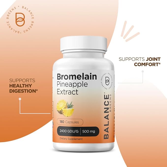 Balancebreens Bromelain 500mg, 180 Capsules - Pineapple Extract Digestive Enzyme, Supports Digestion and Joint Health Supplement