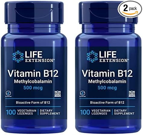 Life Extension Vitamin B12 Methylcobalamin 500mcg - Vitamin B12 Supplement for General Energy and Brain Health - Sugar Free Vegetarian Lozenges Dissolve in Your Mouth - Once Daily - 100 Count