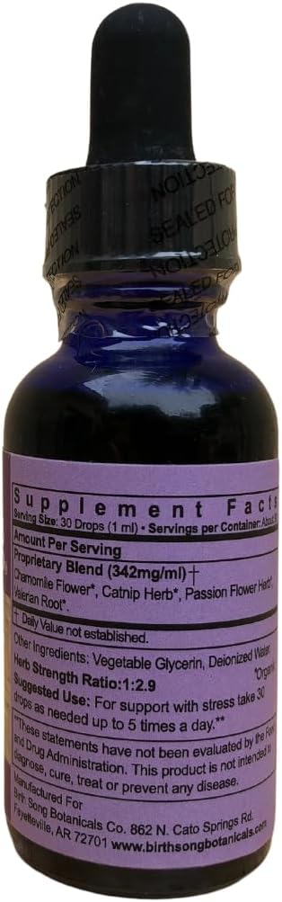 Solid & Serene Herbal Stress and Mood Support Tincture, Herbal Passionflower Supplement for Deep Relaxation, Naturally Calming Herbal Drops for Stress Support 1 oz. Bottle