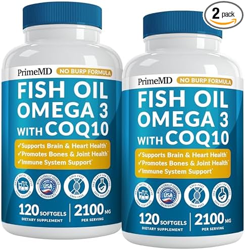 5-in-1 Fish Oil Omega 3 Supplements (2100mg) - Omega 3 Fish Oil with Vitamins D3 & K2 and CoQ10 - EPA DHA Omega 3 Supplement - Lemon Flavored Omega 3 Fatty Acid Supplements, Pack of 2
