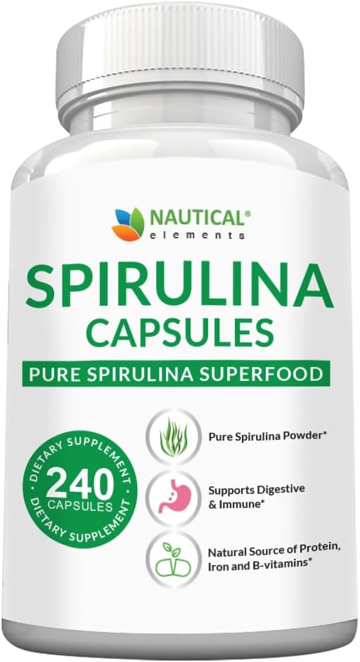 Spirulina Capsules 3000mg - 40 Servings Of Organic Spirulina Capsules - Rich in Protein, Antioxidants & Vitamins - 240 Organic Espirulina Powder - Supports Immune & Cardiovascular Health