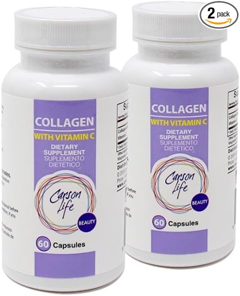 Carson Life Collagen Capsules with Vitamin C - 60 Capsules - Dietary Supplement for Anti Aging, Immune Support, Healthy Hair, Skin and Nails - Made in The USA (2 Pack)
